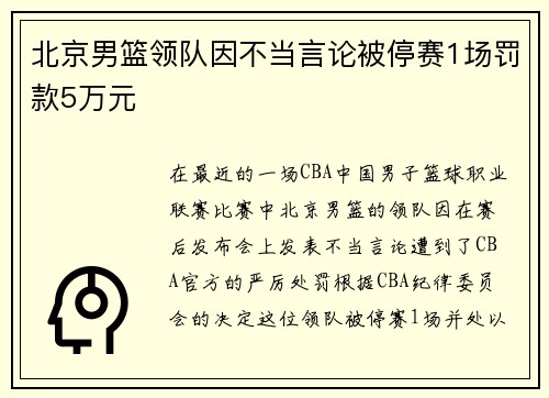 北京男篮领队因不当言论被停赛1场罚款5万元